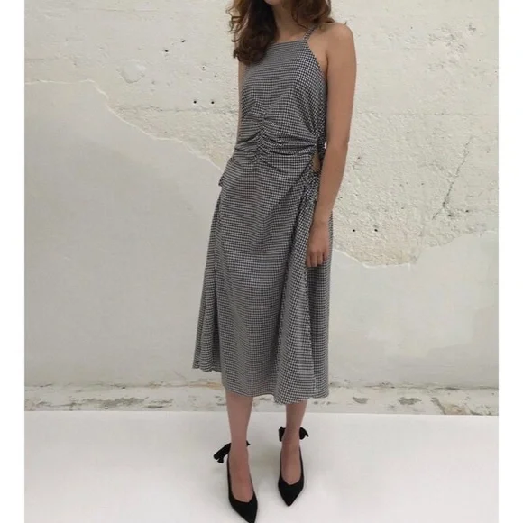 TOIT VOLANT Jurancon Dress Black & White Gingham Midi Sleeveless - Picture 2 of 16